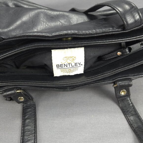 TR Bentley Black Faux Leather Tote Shoulder Bag Zip Pocket - Picture 8 of 16